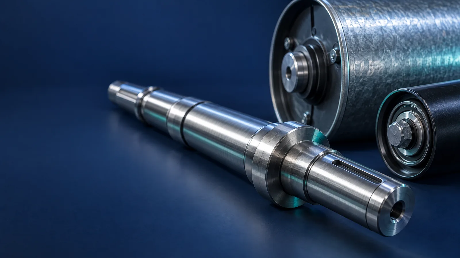 Bandtrommel und Tragrolle mit gelagerter Welle