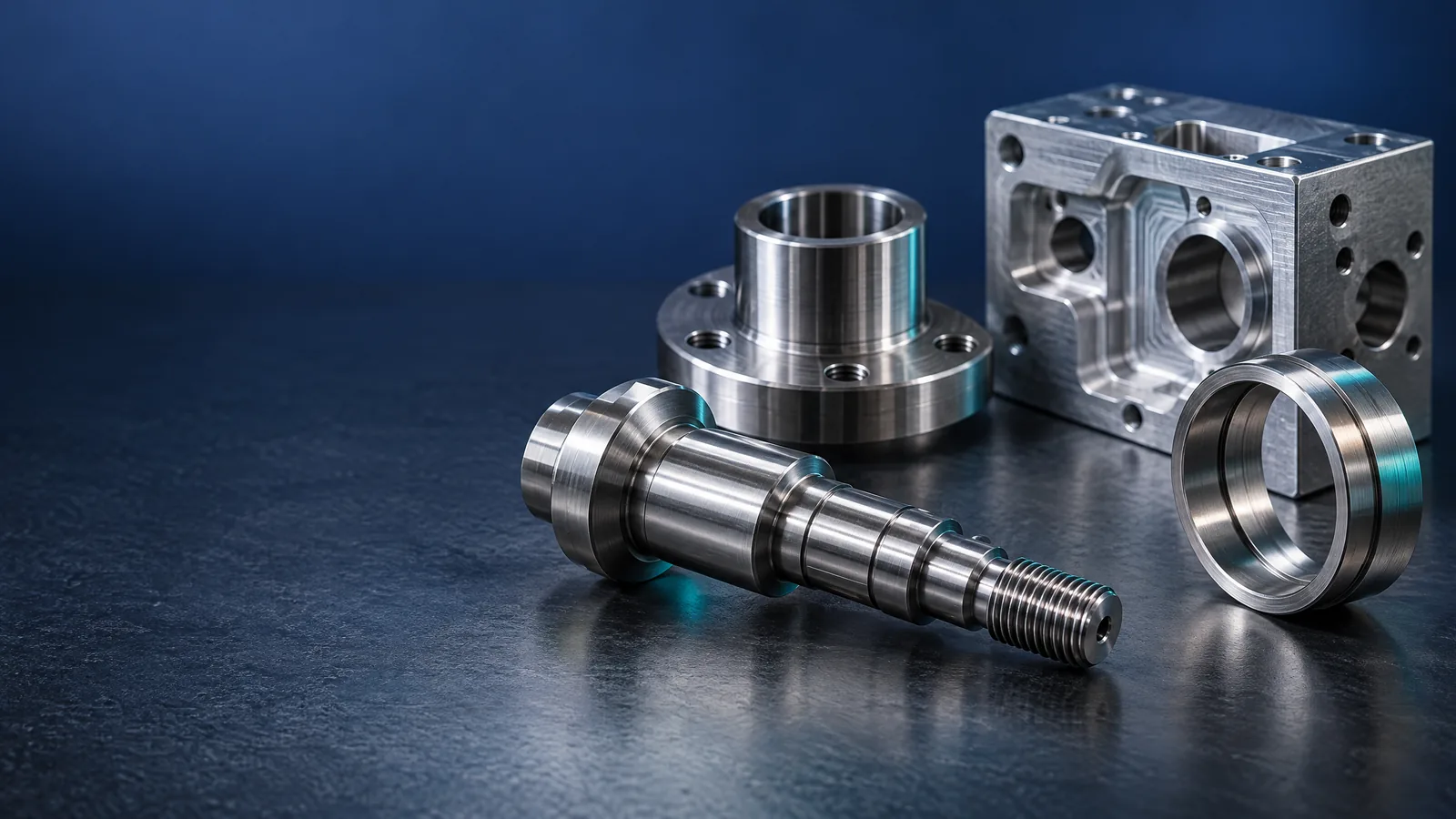 CNC-Dreh- und Frästeile aus Stahl: Welle, Flanschbuchse und Fräsblock